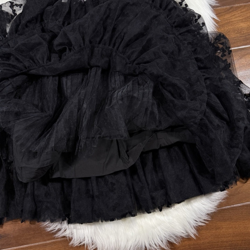 En Saison Women's Size Medium‎ Black Embroidered Bows Casey Flutter Mini Dress - Picture 10 of 12